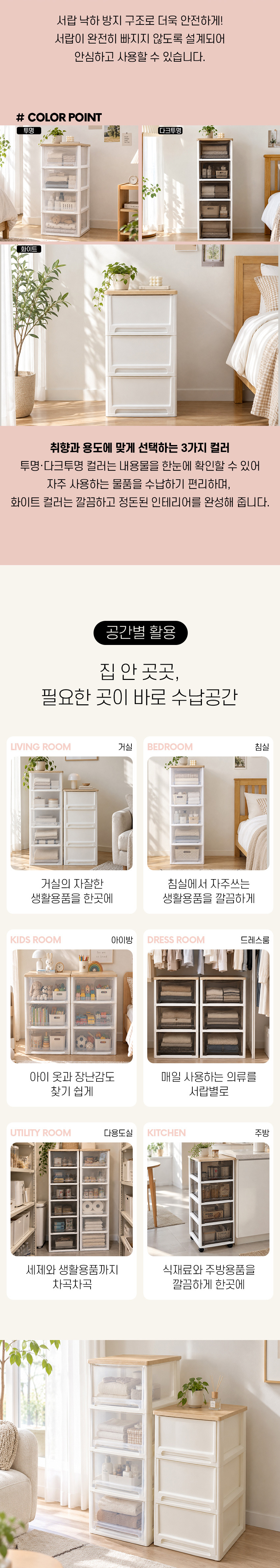 어반 우드상판 베이직 서랍장 2단-6단 모음 (화이트/투명/다크투명) 상세 이미지 9