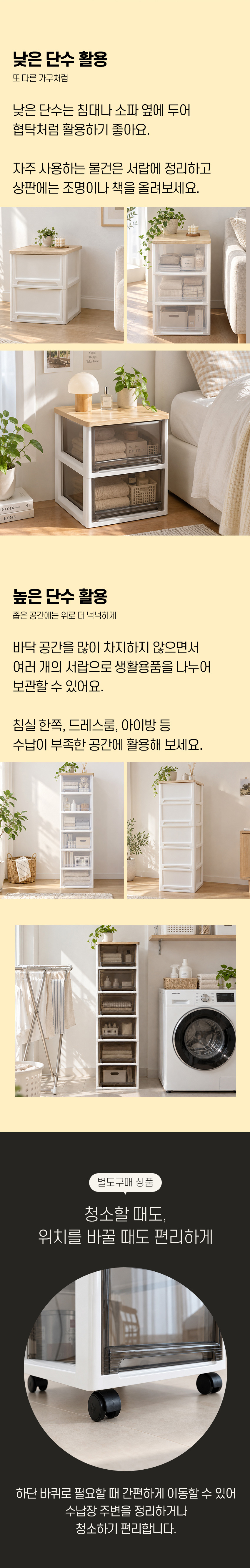 어반 우드상판 베이직 서랍장 2단-6단 모음 (화이트/투명/다크투명) 상세 이미지 10