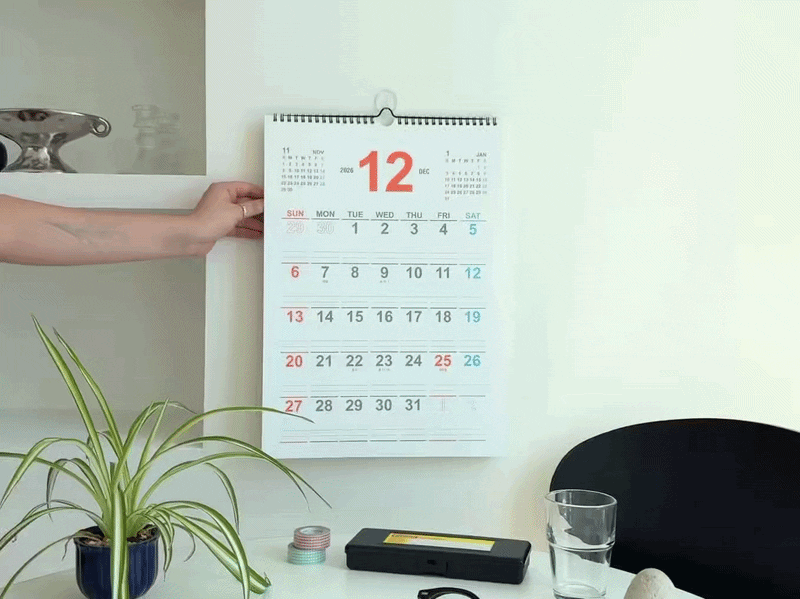 오첵 2027년 15개월 벽걸이 달력 레트로 상세 이미지 1