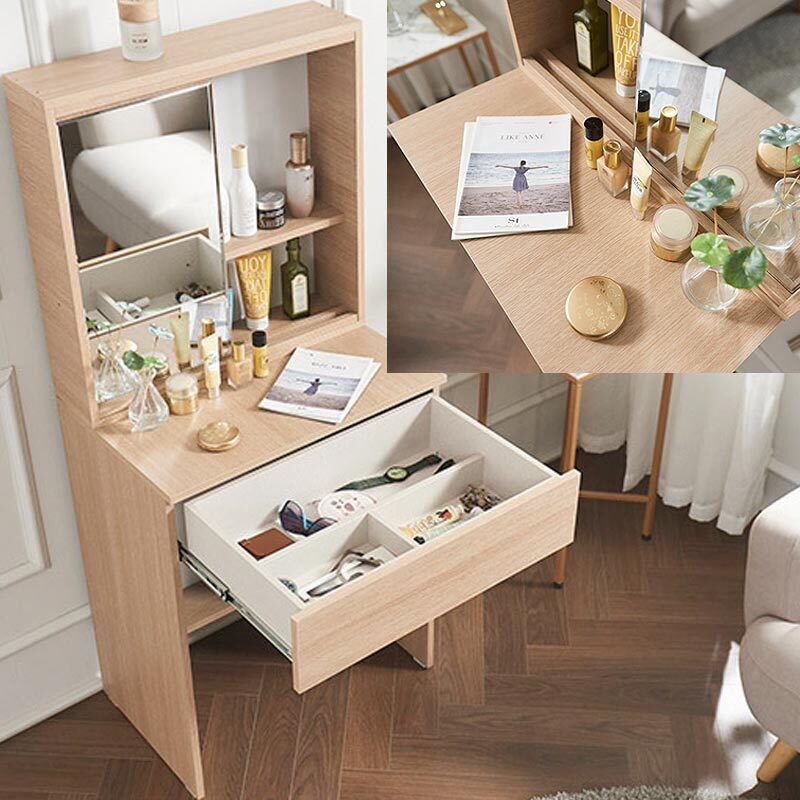 국산 수납형 거울 입식 화장대 서랍테이블 정리대 탁자 파우더장 60x40x135cm