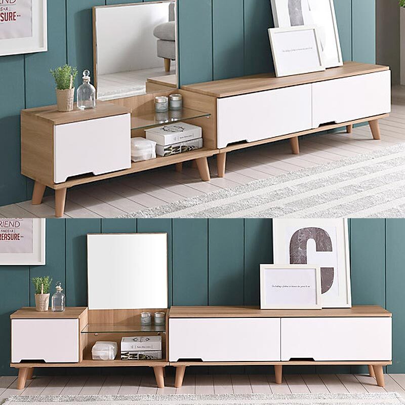 국산 좌식 거울 화장대 거실장 세트 서랍형 낮은 수납장 202x30x83cm