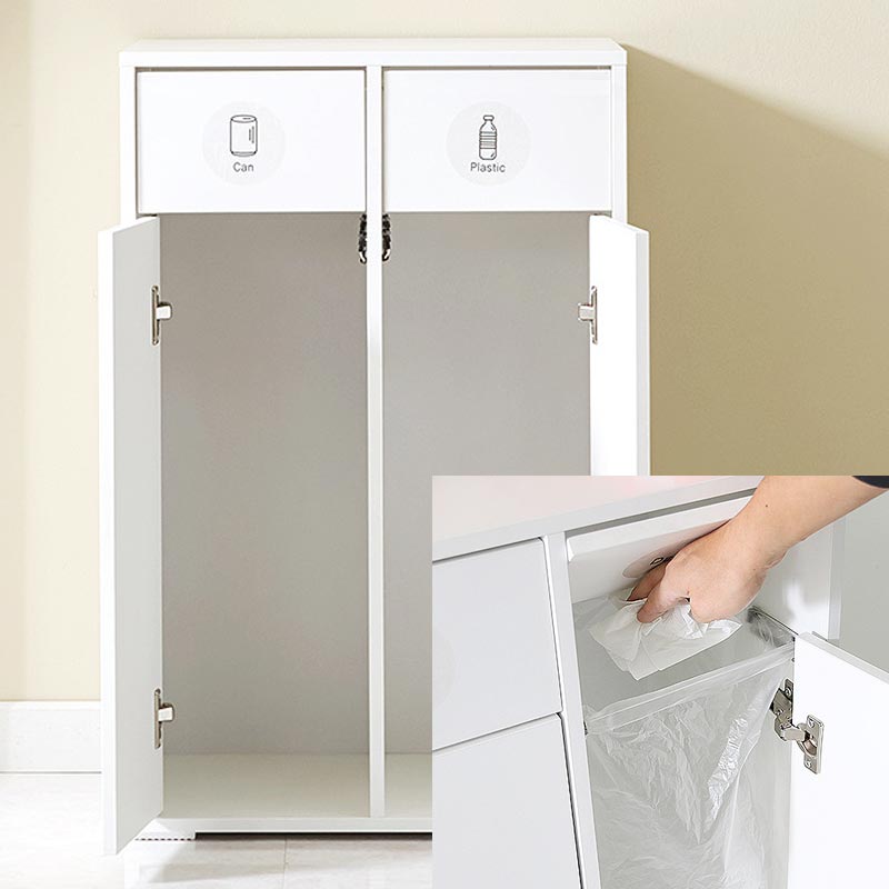 국산 2칸 분리수거함 업소용 휴지통 플랩도어 수납장 렌지대 54x39x84cm