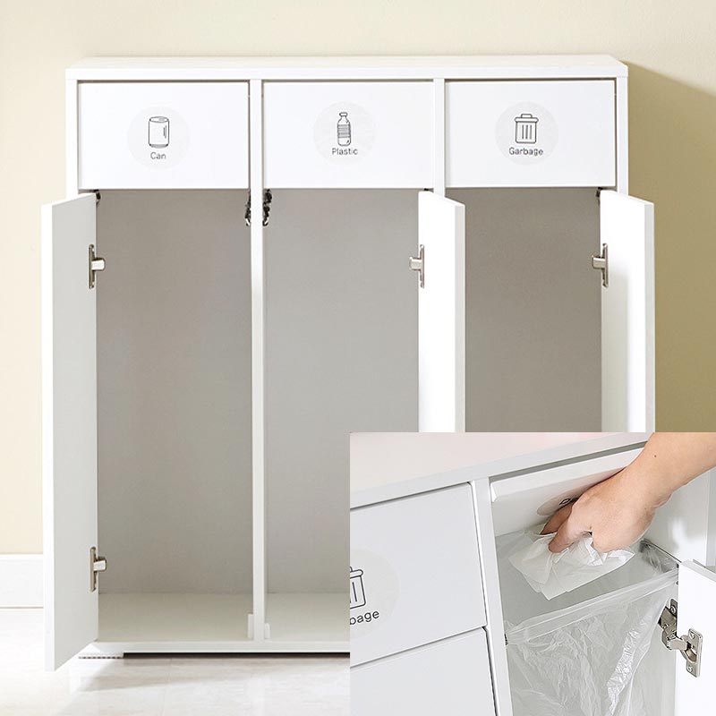 국산 3칸 분리수거함 업소용 휴지통 플랩도어 수납장 렌지대 80x39x84cm