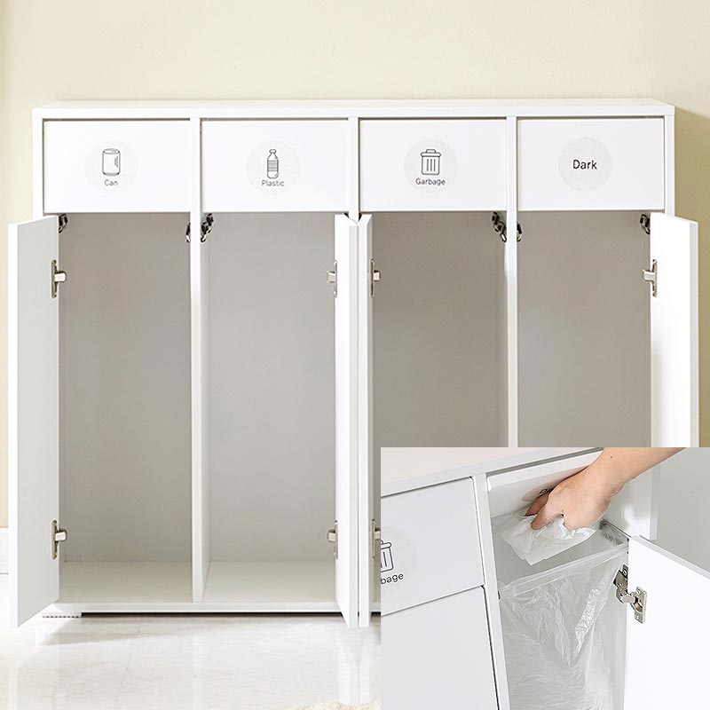국산 4칸 분리수거함 업소용 휴지통 플랩도어 수납장 렌지대 106x39x84cm