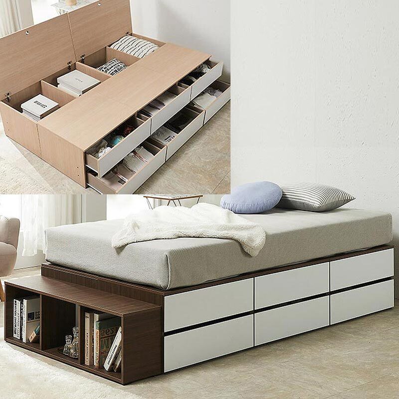 국산 올서랍형 슈퍼싱글 수납침대 매트리스 발판세트 SS 110x200x61cm