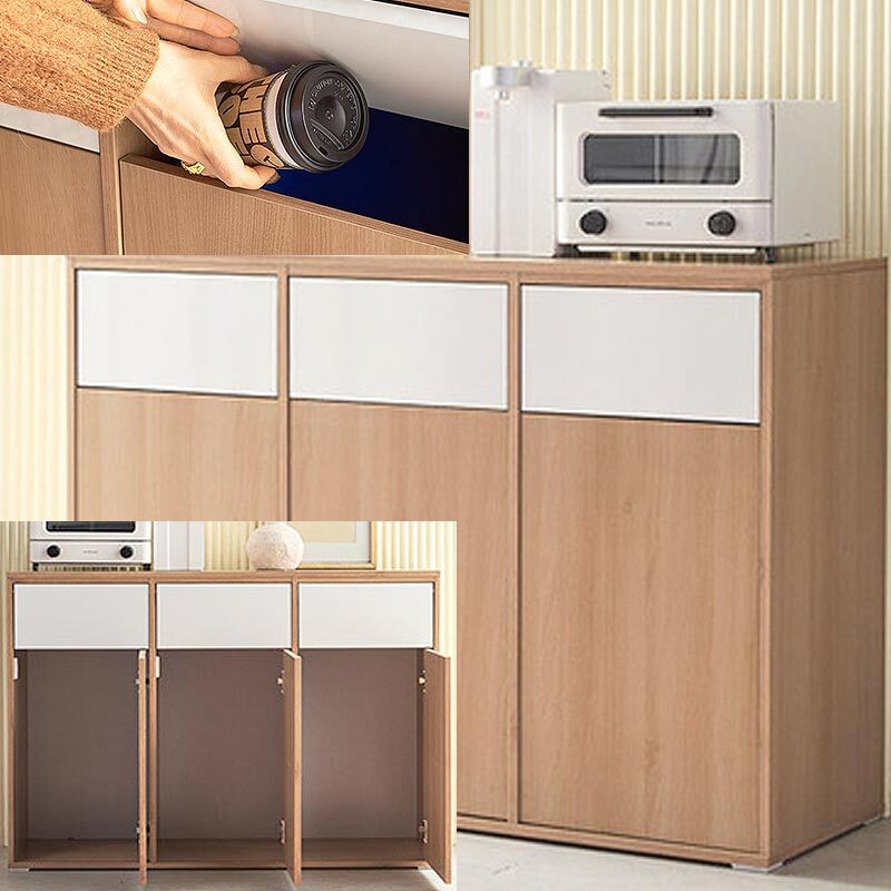 국산 3칸 분리수거함 휴지통 플랩도어 수납장 렌지대 다이 116x40x80cm