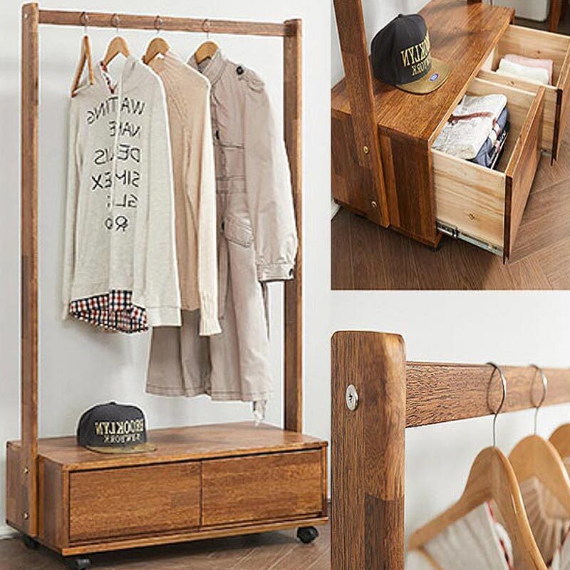 국산 멀바우 원목 옷걸이 이동식 행거 서랍장 80x40x159cm 드레스룸 수납장