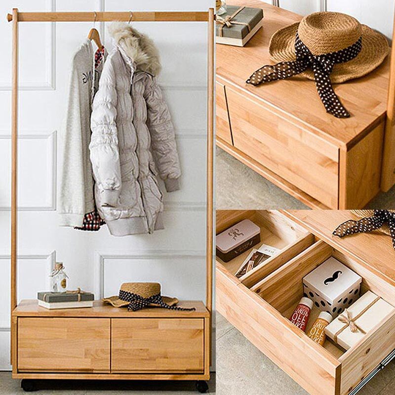 국산 편백 엘다 원목 옷걸이 이동식 행거 서랍장 80x40x159cm 드레스룸 수납장