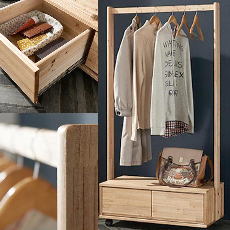 국산 참죽 원목 옷걸이 이동식 행거 서랍장 80x40x159cm 드레스룸 수납장