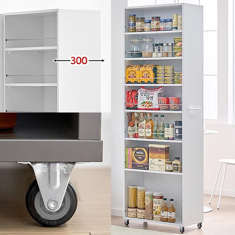 국산 이동식 틈새 수납장 7단 선반 슬림 슬라이딩 60x30x182cm