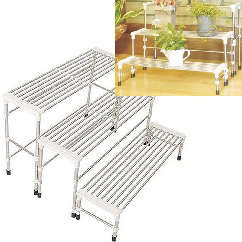 국산 스텐 3단 화분진열 정리대 거실 정원 베란다 다이 선반 트레이