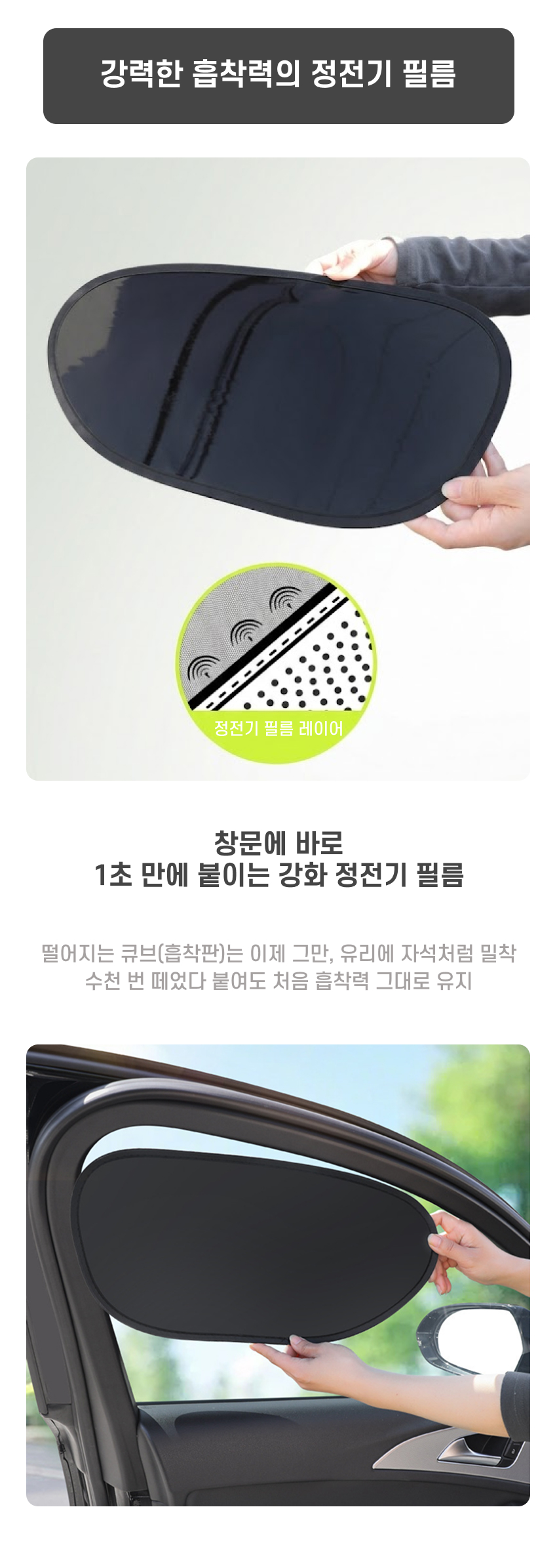 탈부착이 쉽고 간편한 자석 탈부착 방식의 차량 창문가리개 기능 설명
