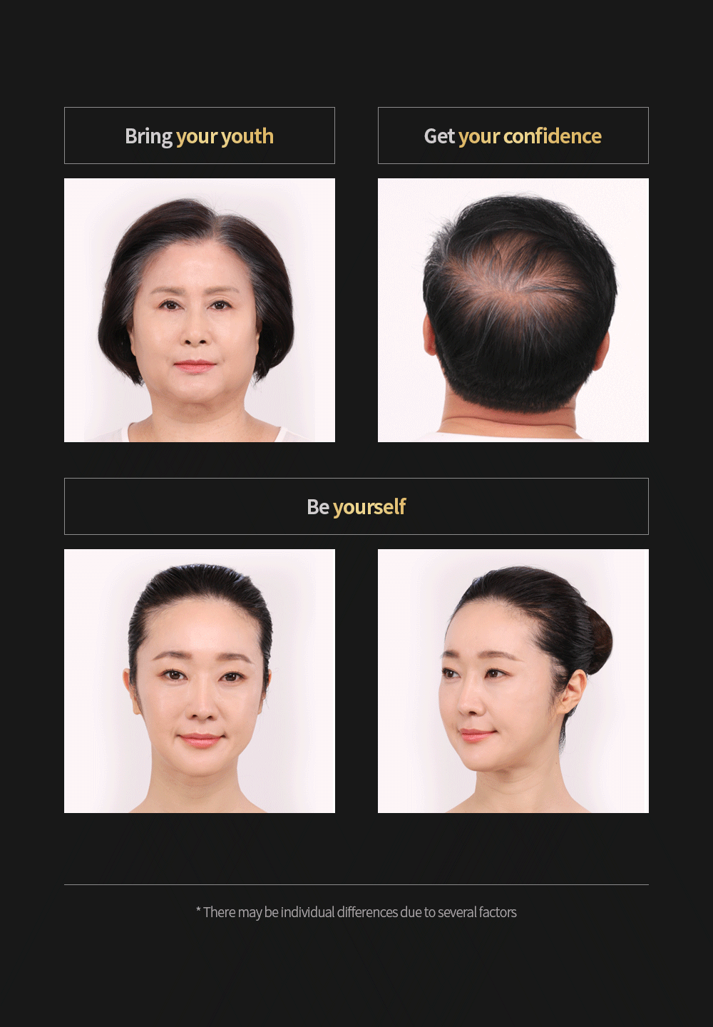 LALACHUU Hair Cushion Master models showing natural-looking coverage at grey roots, the crown and hairline