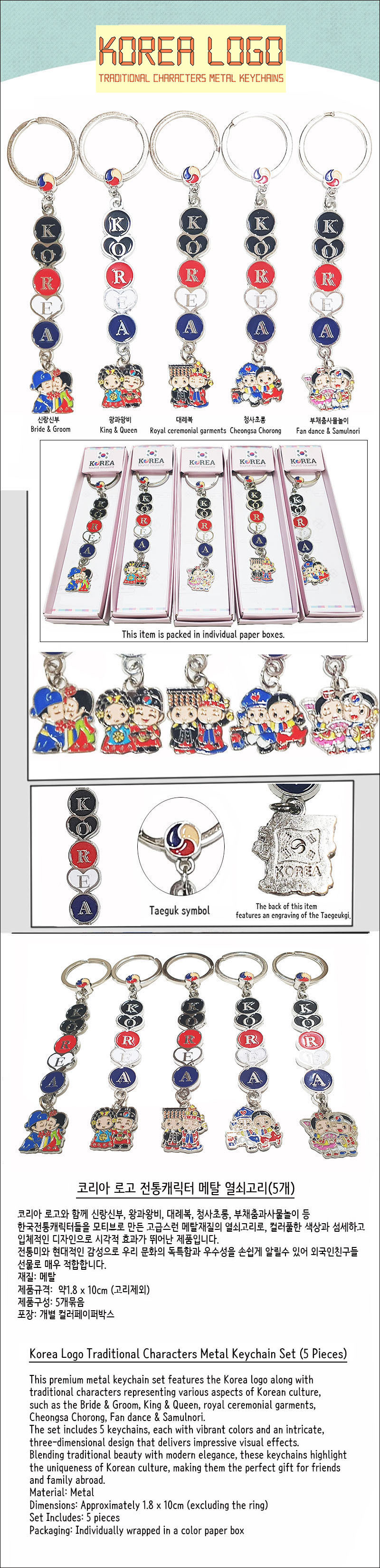 KOREA LOGO 한국전통캐릭터 메탈 열쇠고리(5개) 상세 이미지 1
