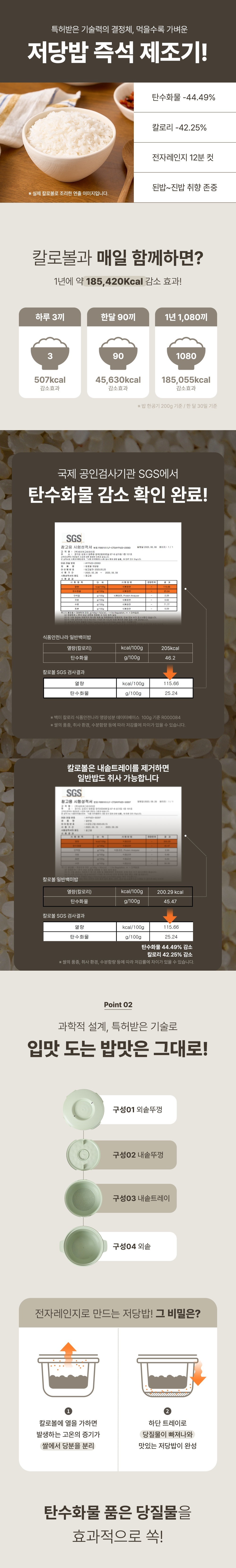 [칼로볼] 전자레인지 다이어트 저칼로리 저당밥솥 (크림/그린) 상세 이미지 13