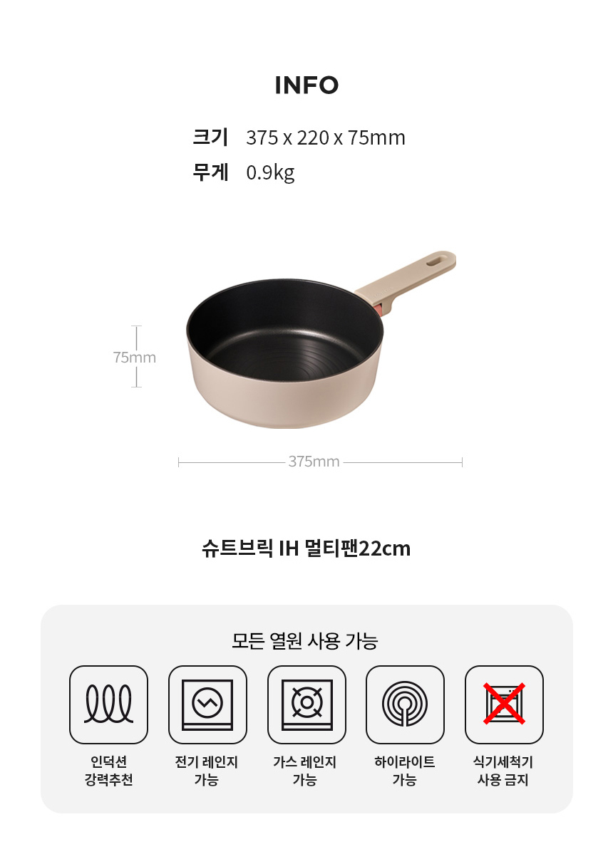 락앤락 슈트브릭 IH 멀티팬 22cm 계란말이 코팅 인덕션용 미니 후라이팬 CAW2255IH 상세 이미지 2