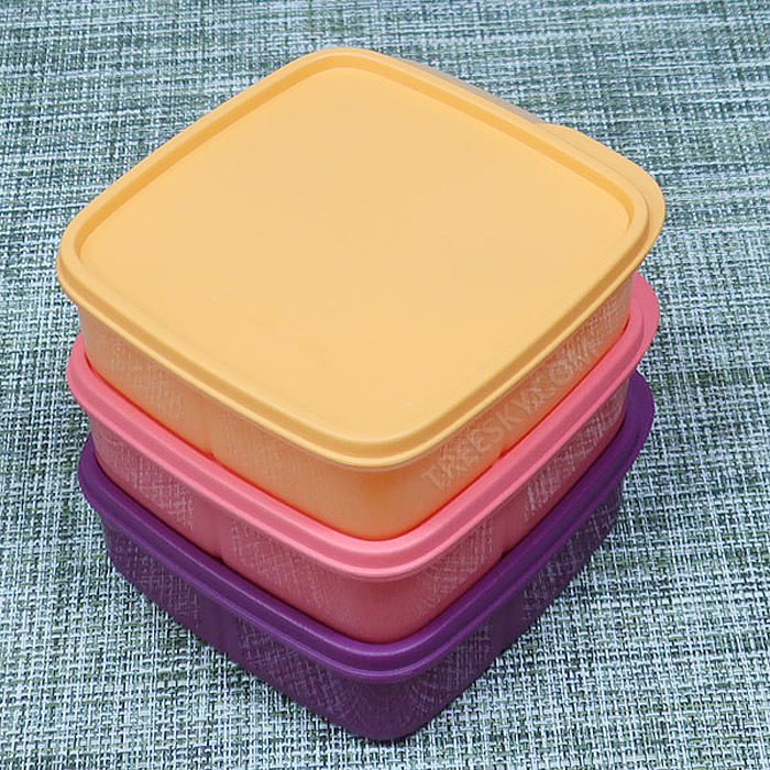 타파웨어 쁘띠사각 칸막이 도시락 냉장용기세트 3개-550ml/오렌지+핑크+퍼플 (643) #1