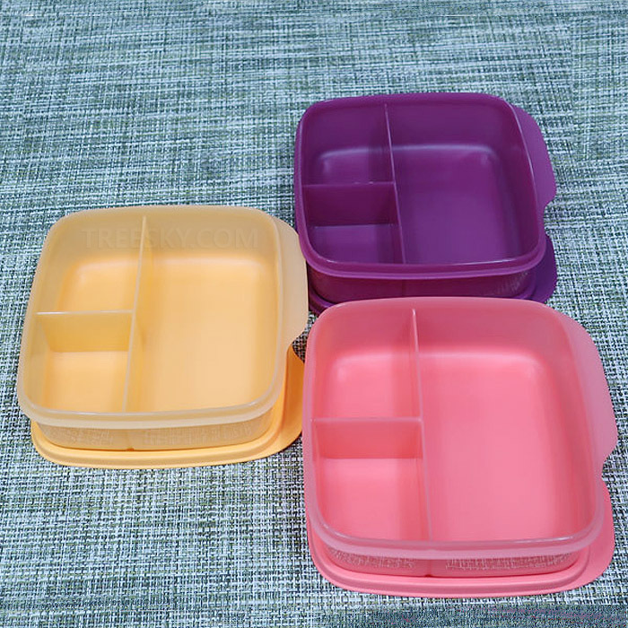 타파웨어 쁘띠사각 칸막이 도시락 냉장용기세트 3개-550ml/오렌지+핑크+퍼플 (643) #2