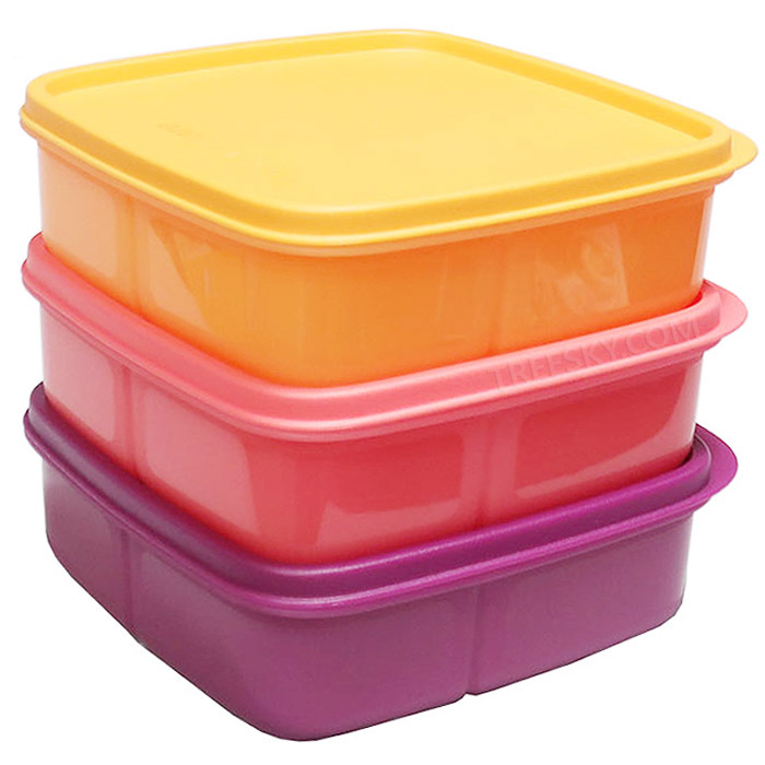 타파웨어 쁘띠사각 칸막이 도시락 냉장용기세트 3개-550ml/오렌지+핑크+퍼플 (643) #0
