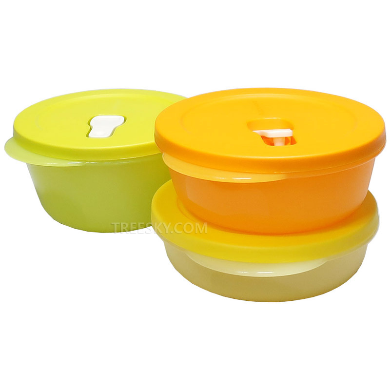 타파웨어 이지레인지 라운드원형 뚜껑보울 냉장용기 3종세트/오렌지+라임+옐로우 (504-2) #0