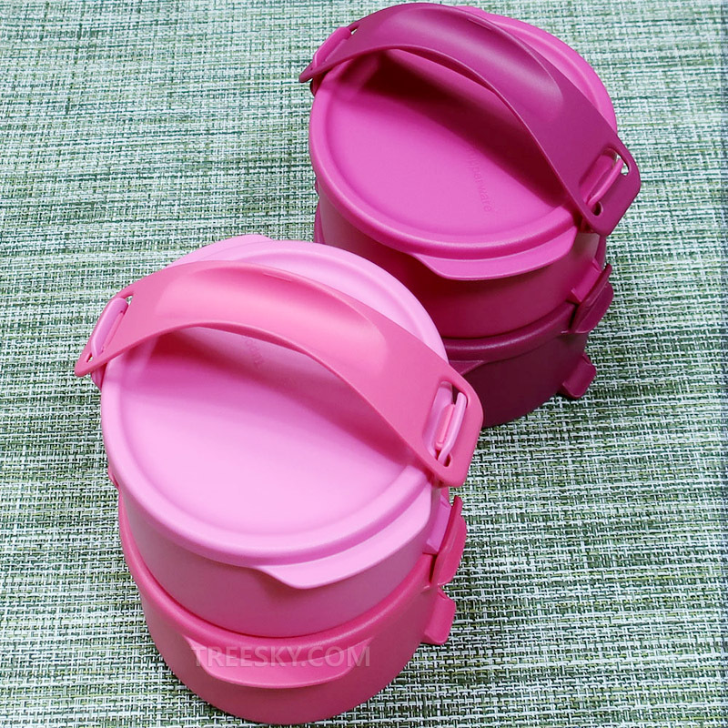 타파웨어 레인지 겸용 클릭핸들 원형도시락 냉장용기세트-500ml 4개/핑크+자주 (A63) #2