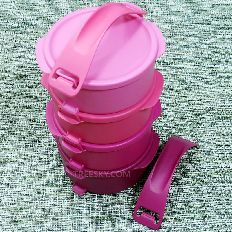 타파웨어 레인지 겸용 클릭핸들 원형도시락 냉장용기세트-500ml 4개/핑크+자주 (A63) #3