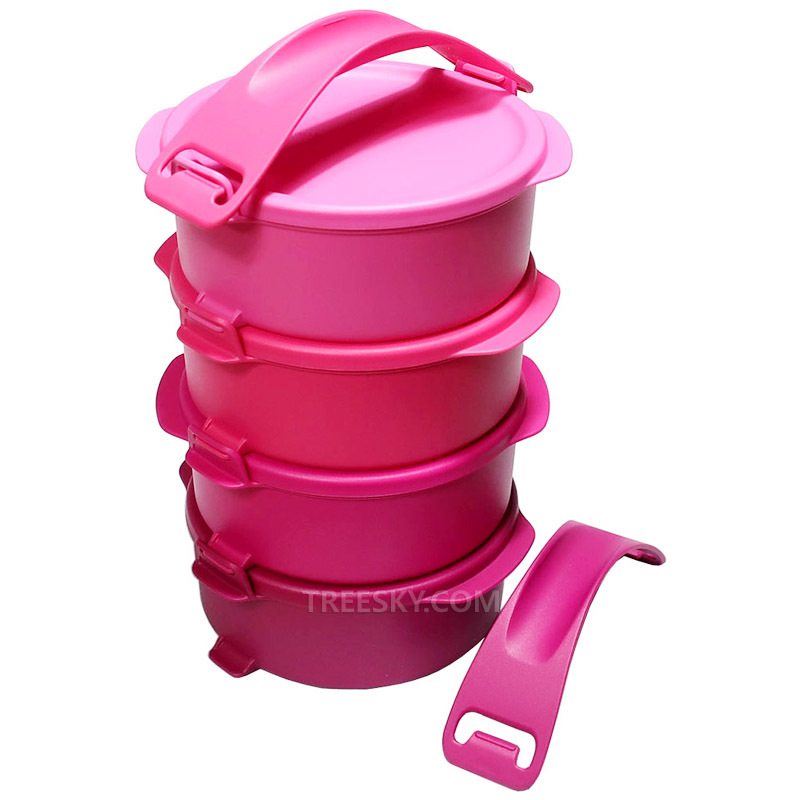 타파웨어 레인지 겸용 클릭핸들 원형도시락 냉장용기세트-500ml 4개/핑크+자주 (A63) #0