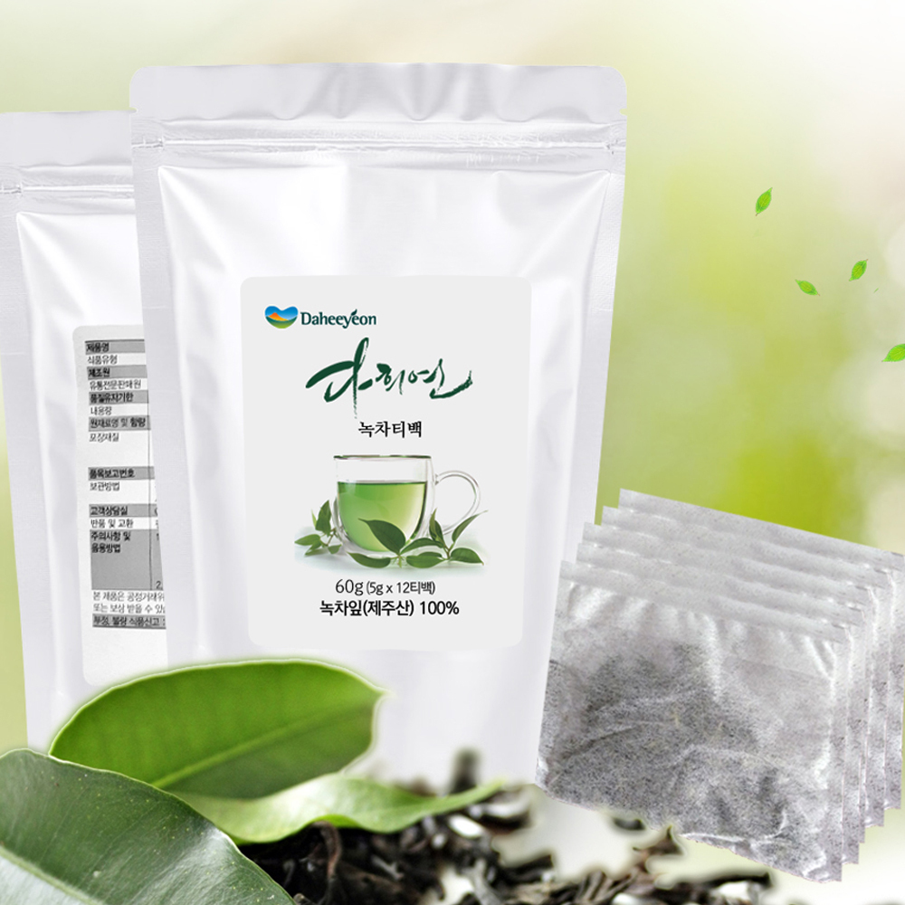 다희연 녹차 티백 5g x 12포 제주도 유기농 사각 잎차