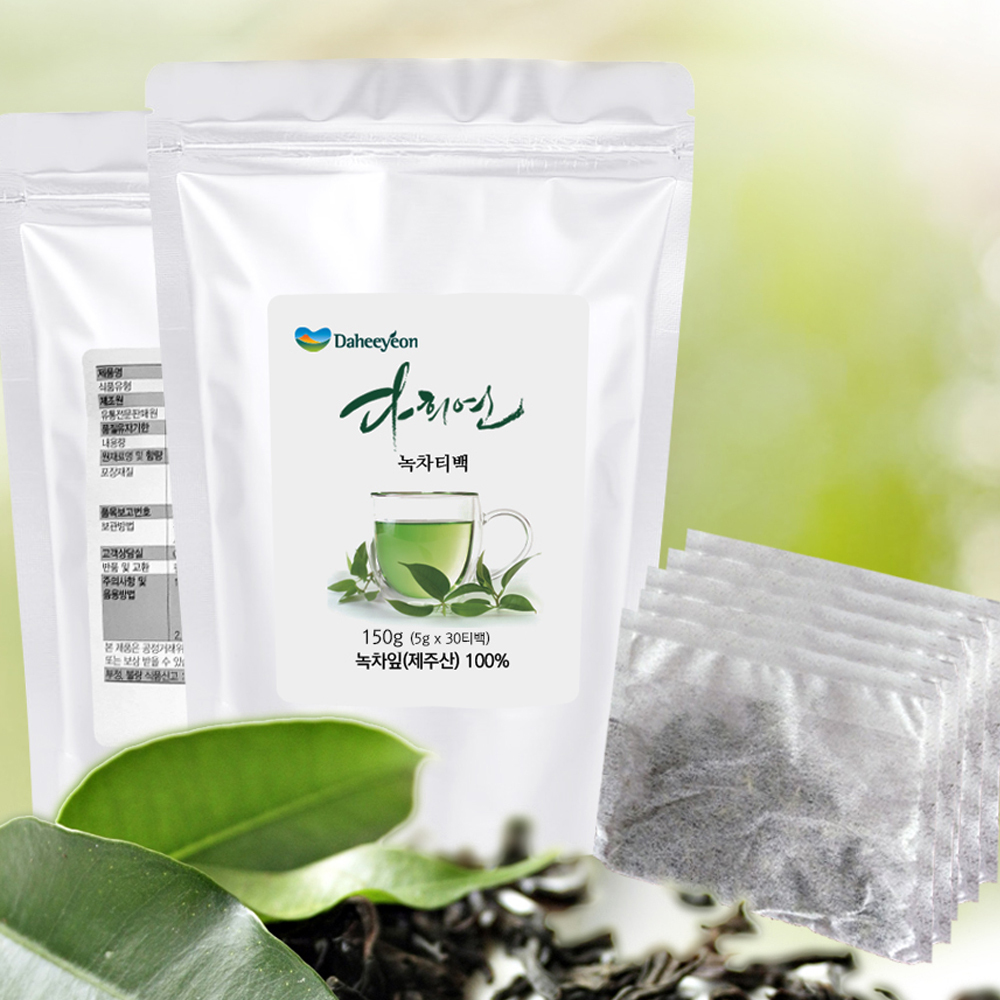 다희연 녹차 티백 5g x 30포 제주도 유기농 사각 잎차