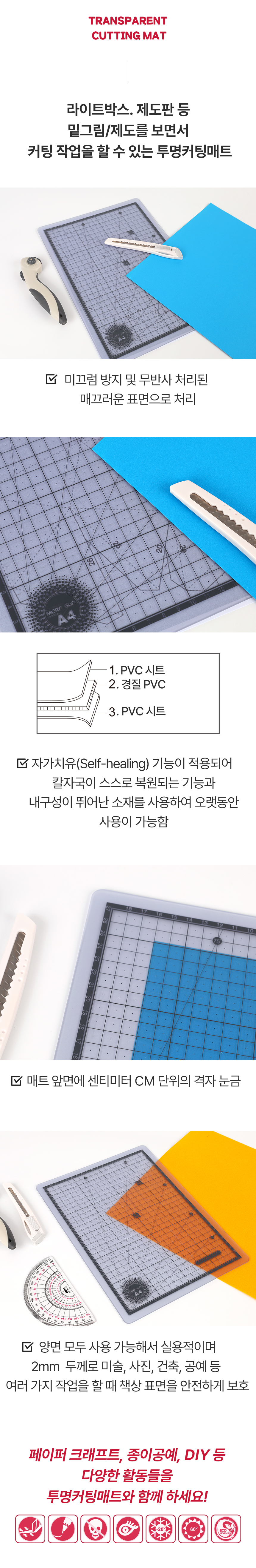 투명 커팅매트 무반사 미끄럼방지 셀프힐링 칼자국 스스로 복원 기능 