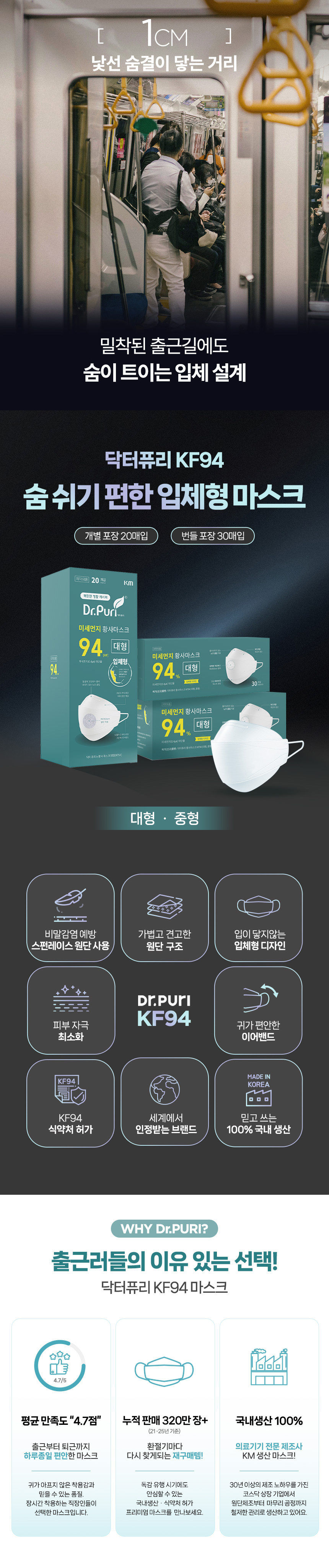 KF94 미세먼지 황사마스크 대형 20매/40매 (개별포장)