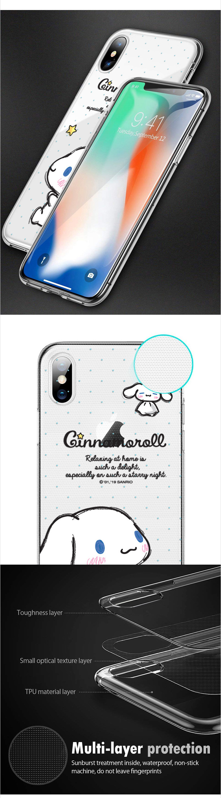 Funda transparente Kawaii Christmas Cinnamoroll para iPhone X XR XS SE 7 8  11 12 13 14 15 Pro Mini Plus Pro Max