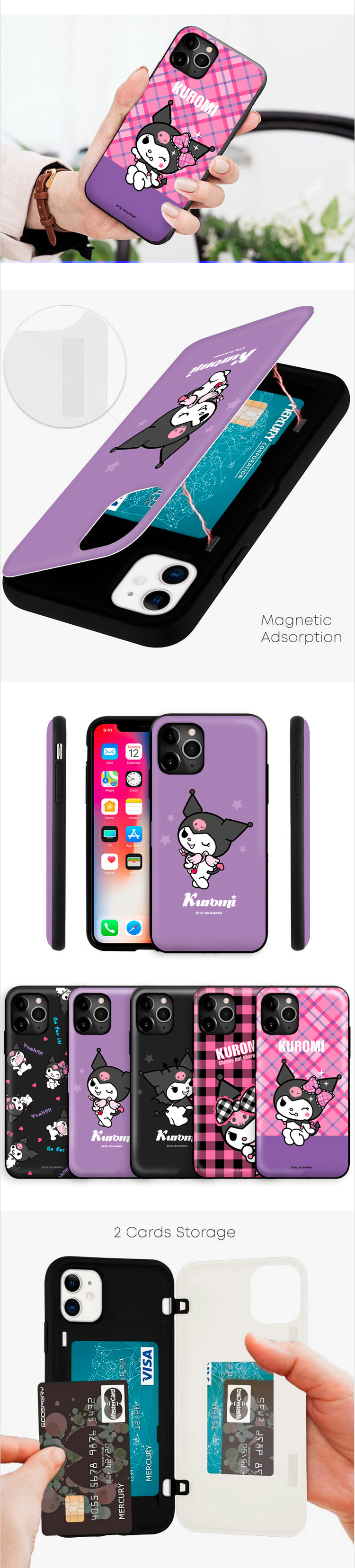 Kuromi Variety Magnetic Card Case for iPhone 15 Pro Pro Max Plus