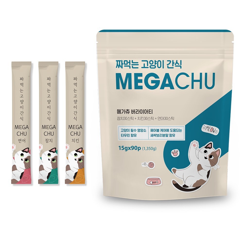 메가츄 짜먹는 고양이간식(연어 치킨 참치)90p
