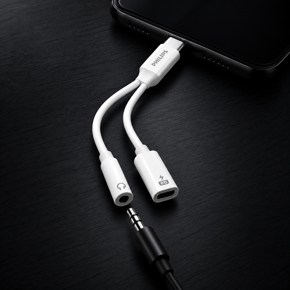필립스 USB C to 3.5 / C타입 60W 고속충전 DAC 이어폰 듀얼 젠더 SWA5171C/00