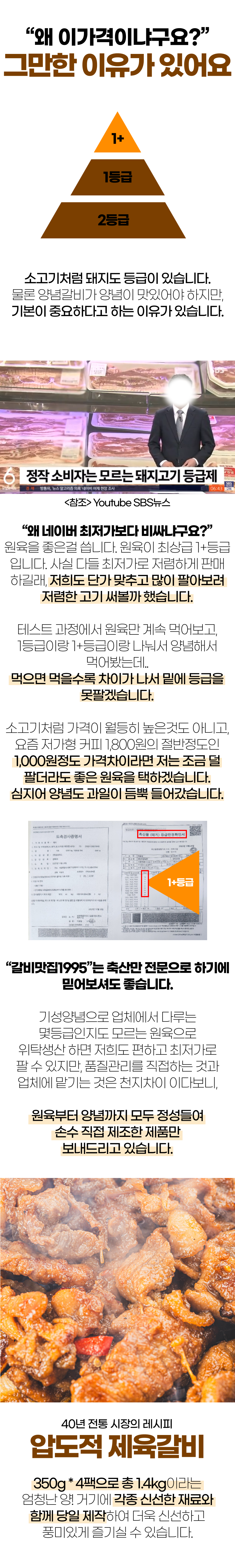 갈비맛집1995 제육갈비 숙성양념 국내산 (냉동)