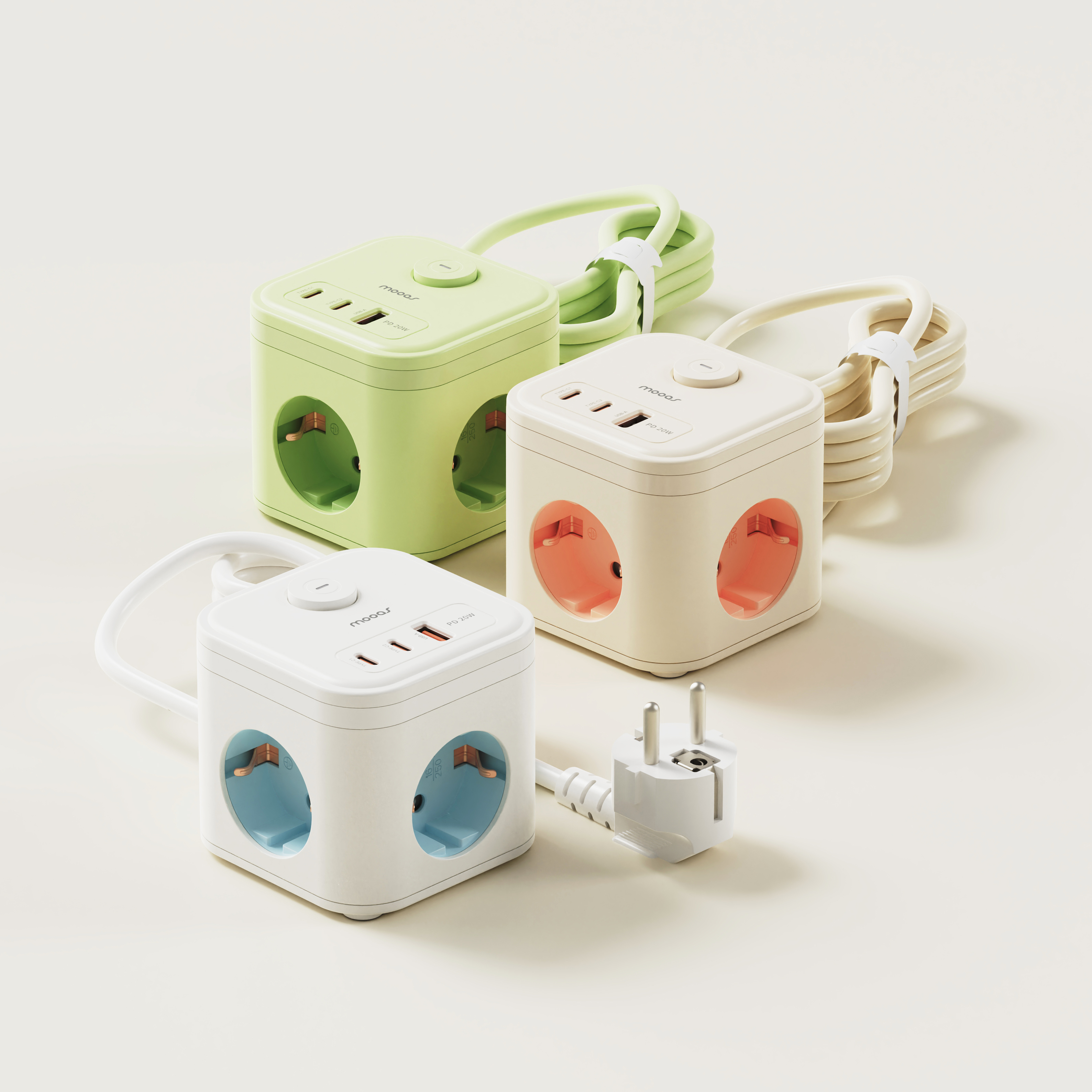 무아스 더 큐브 마그넷 3구 USB 고용량 멀티탭