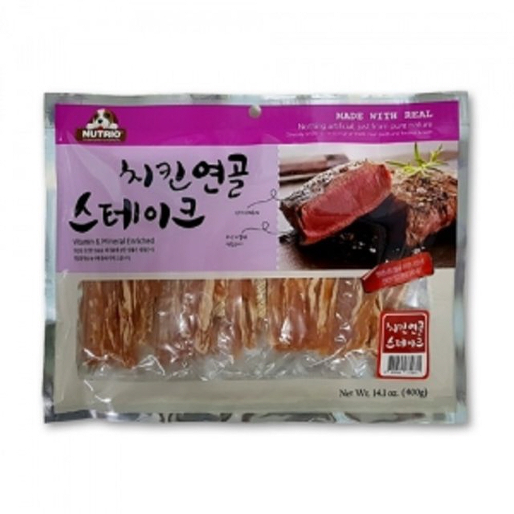 강아지 육포 애견 간식 치킨 연골 스테이크 400g 개껌