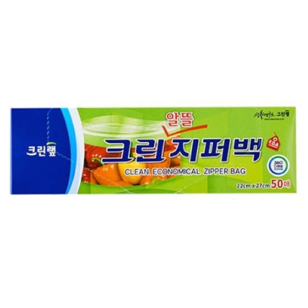 크린랲 크린 알뜰지퍼백 중 22x27 50매 음식포장 주방 비닐랩 행주 노트