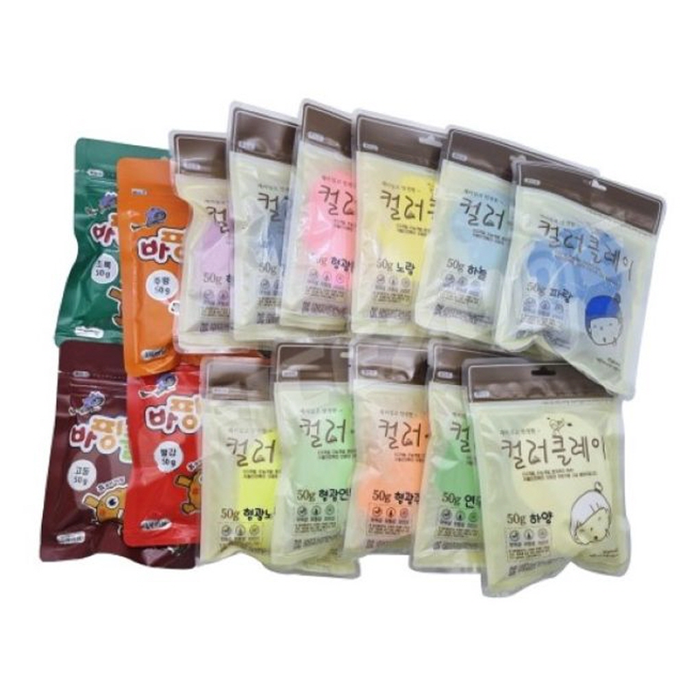 컬러 바핑 클레이 50g 15색세트 아이 점토 탱탱 천사 문구 명함 학용품