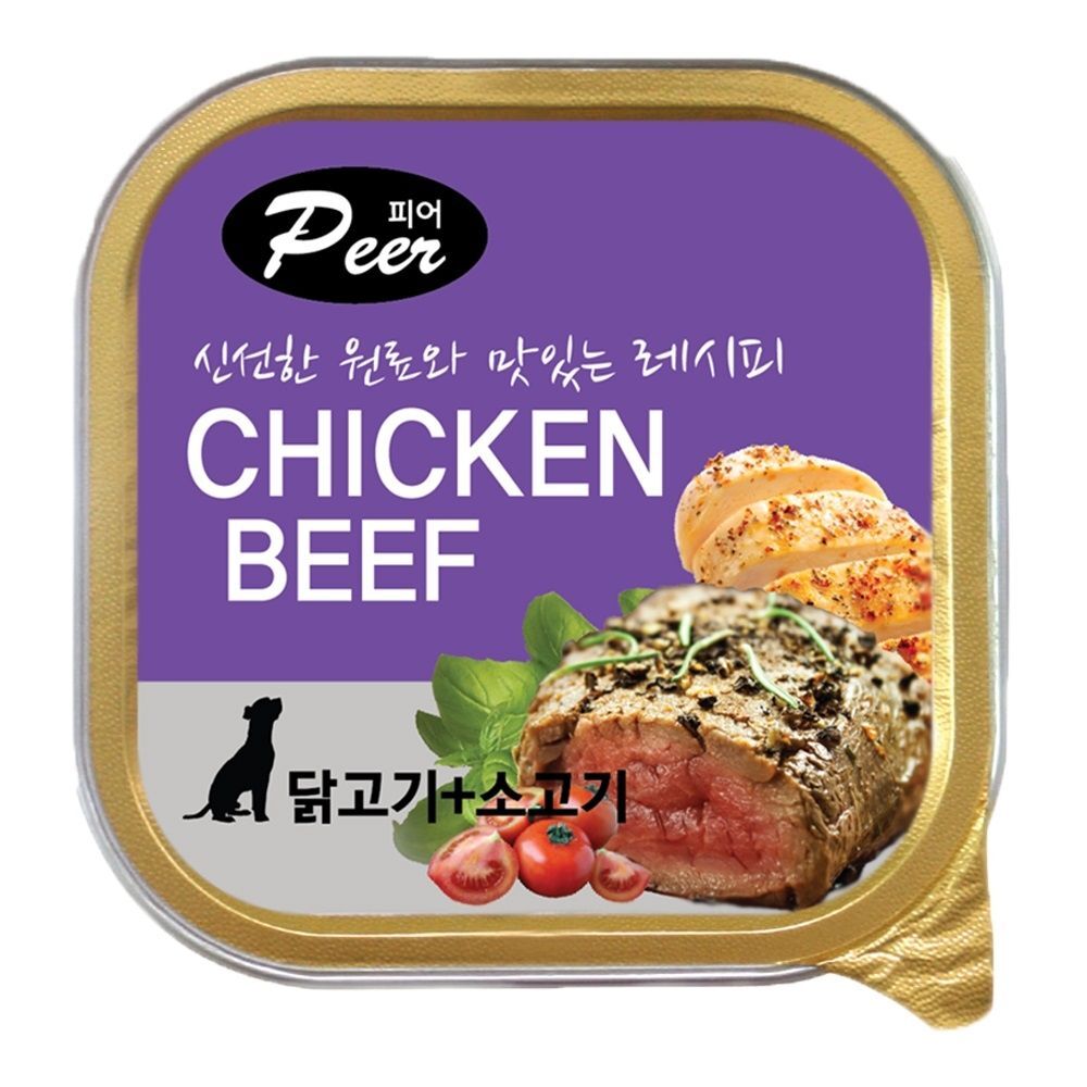 피어 사각캔 닭고기+소고기 100g 강아지 간식 생활 파우치 반려동물