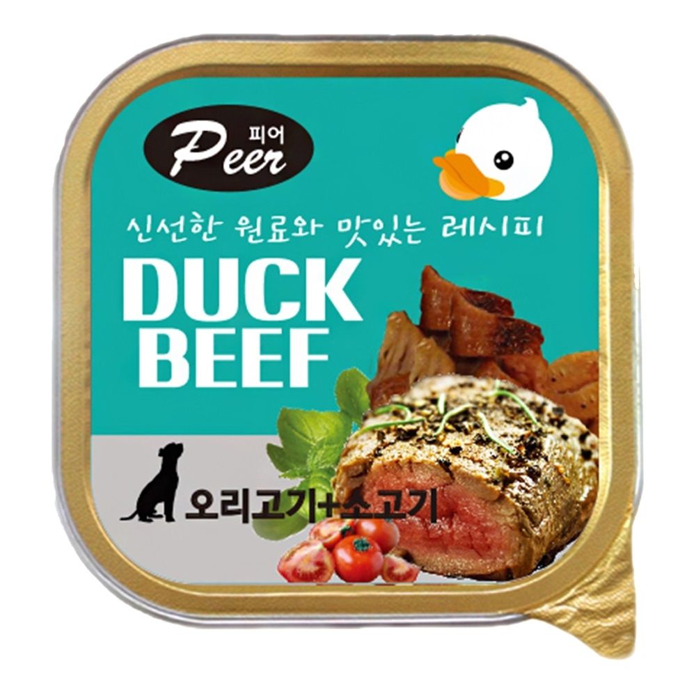 피어 사각캔 오리고기+소고기 100g 생활 강아지 반려동물 간식 파우치