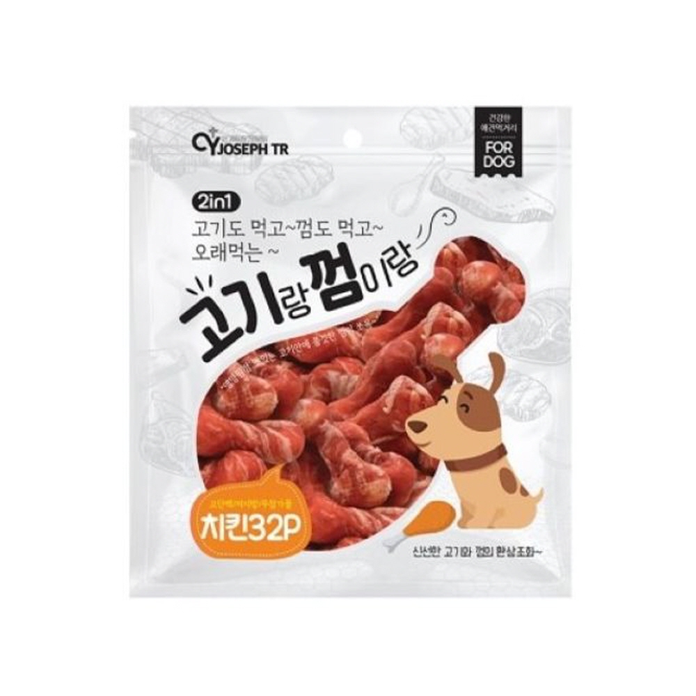 고기랑껌이랑 32P 치킨 강아지 간식 건강 생활 파우치 반려동물 캔