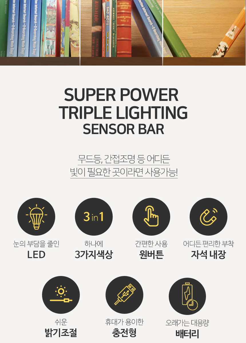슈퍼파워 트리플 대용량 LED 무선 자동 센서등(3색변환), 2sizes