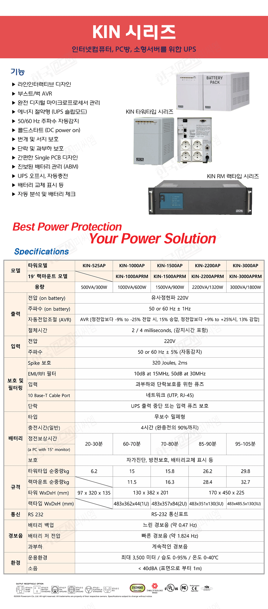 KIN-3000AP(외장형) 3kVA 1800W 무정전전원장치 배터리 외장형