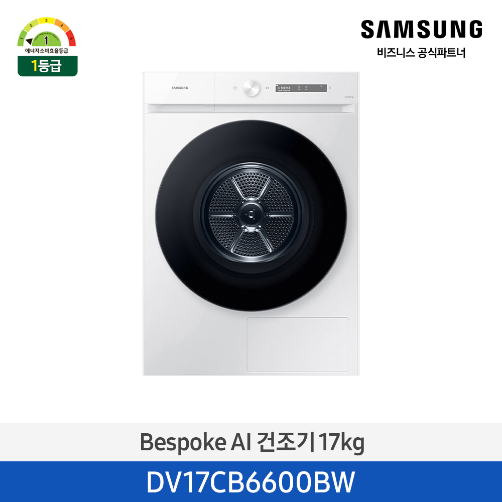 [삼성전자] 비스포크 그랑데 건조기 AI 17kg [심플컨트롤] 1등급 화이트 DV17CB6600BW
