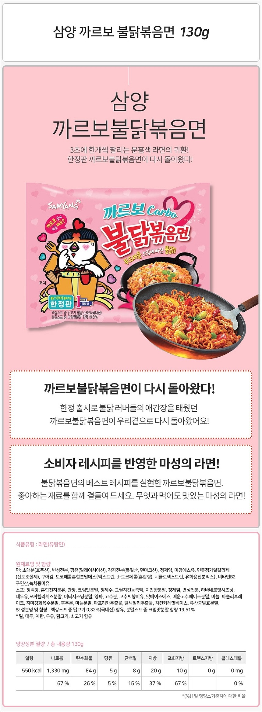 삼양 까르보불닭볶음면130G*32 - 킹도매몰