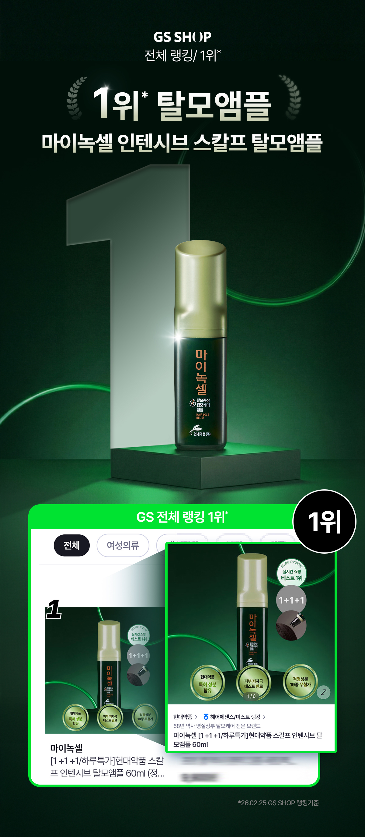 현대약품 마이녹셀 스칼프 인텐시브 탈모앰플 60ml, 6개