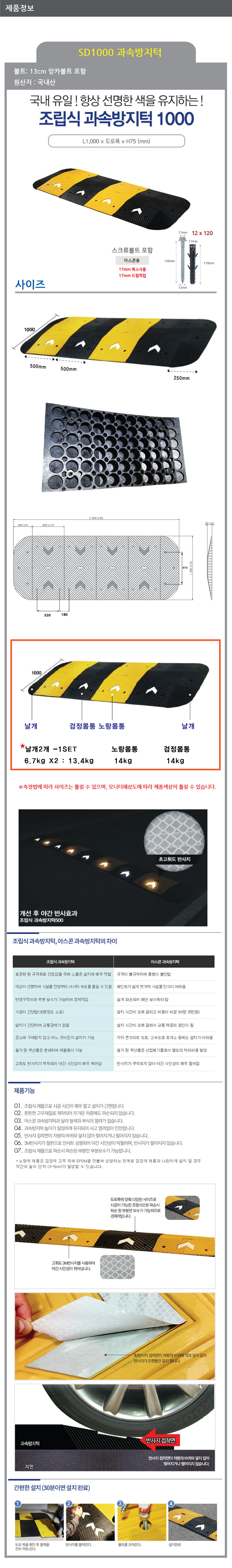 도로안전용품 안전시설물 SD 1000과속방지턱 (몸통+날개 세트)