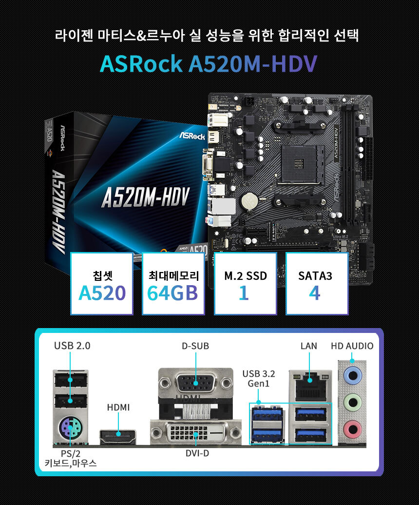 메인보드 ASRock A520M HDV